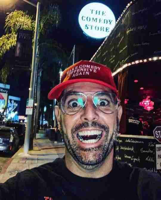 Sam Tripoli wearing the Make Comedy Offensive Again at the Comedy Store