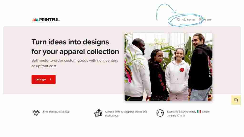 Sign Up for Printful - How to start an online store with printful