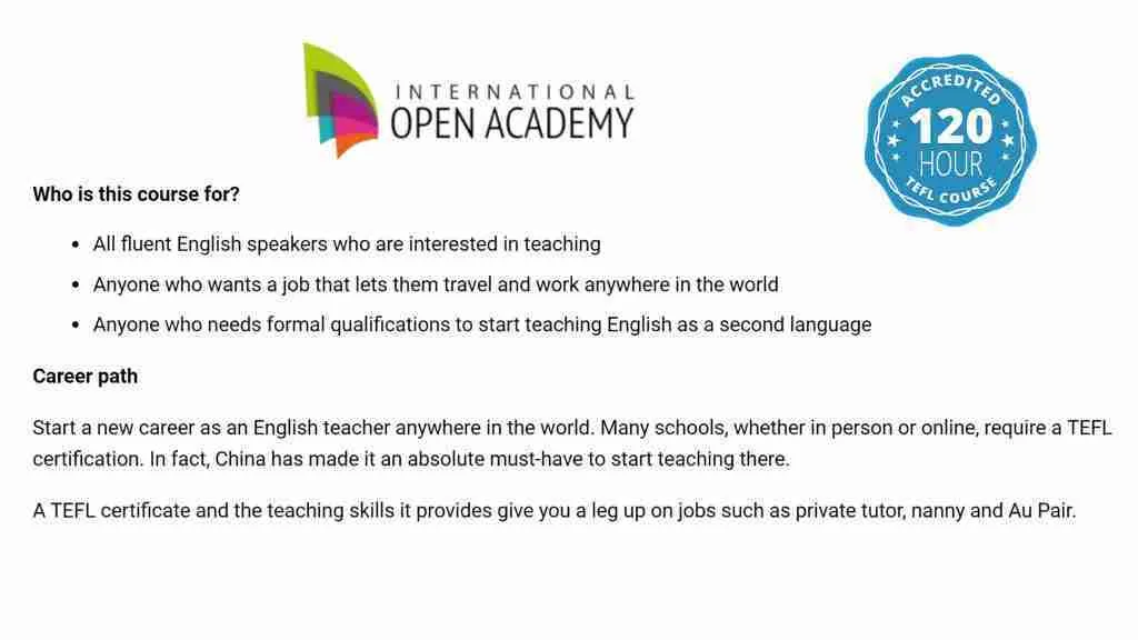 International Open Academy TEFL who can take it