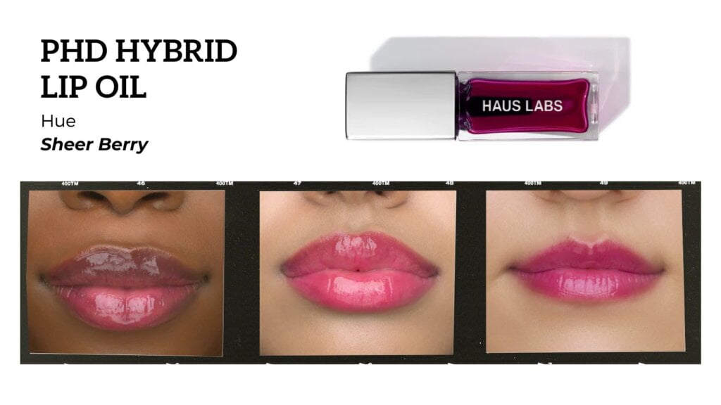 haus labs lip oil swatches sheer berry