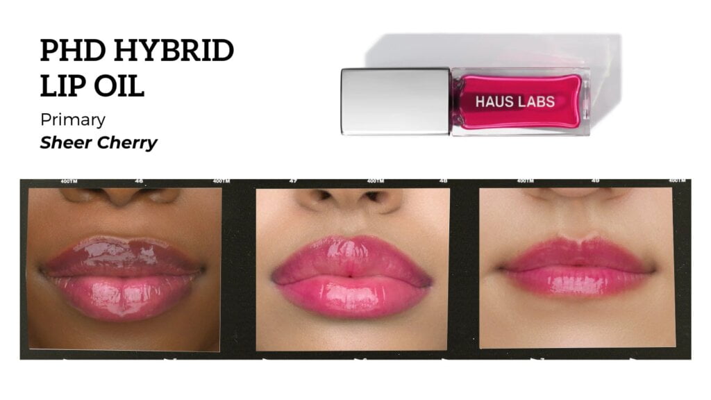 haus labs lip oil swatches sheer cherry