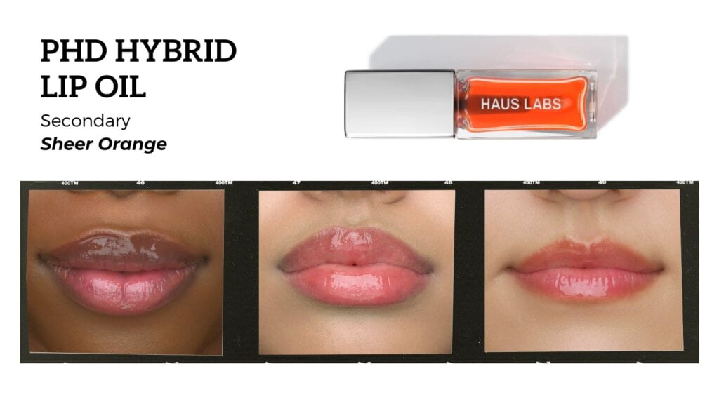 haus labs lip oil swatches sheer orange