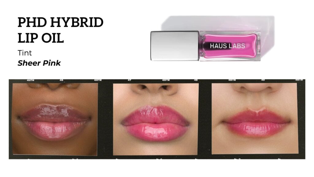 haus labs lip oil swatches sheer pink